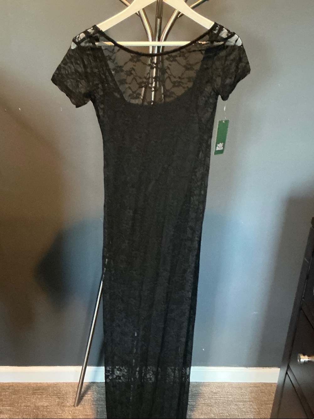Black Lace Maxi Dress with Scoop Neck